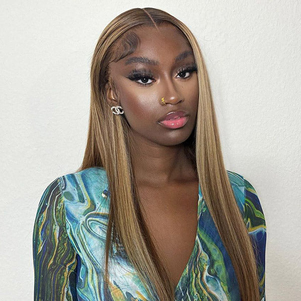 M-cap Straight Hair 4/27 Highlight Color Wear Go Glueless Wigs Invisible Knots Pre Cut 9x6 Lace Wigs