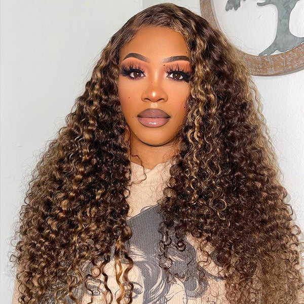 M-cap 4/27 Highlight Water Wave Pre Cut 9x6 Lace Wear Go Glueless Wigs Invisible Knots Giving Scalp