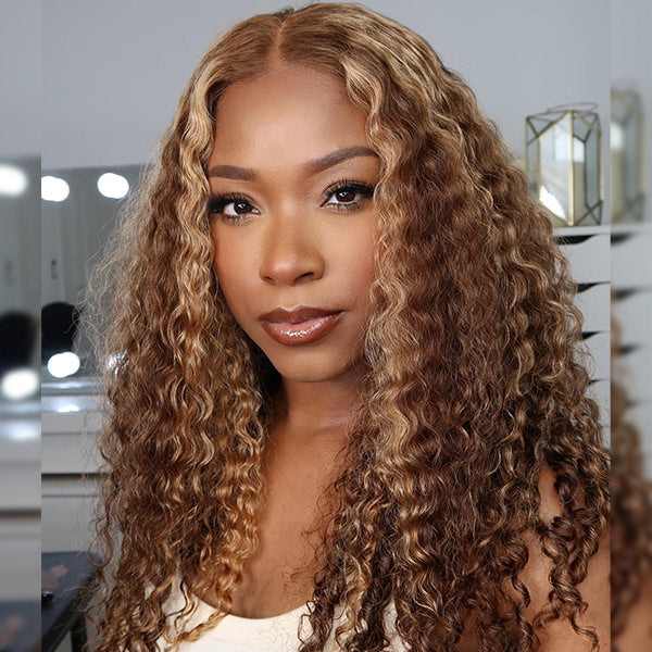 M-cap 4/27 Highlight Water Wave Pre Cut 9x6 Lace Wear Go Glueless Wigs Invisible Knots Giving Scalp