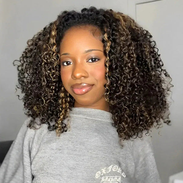 CLEARANCE| Glueless Water Wave Balayage Highlight Ombre Brown Wear Go Half Wig