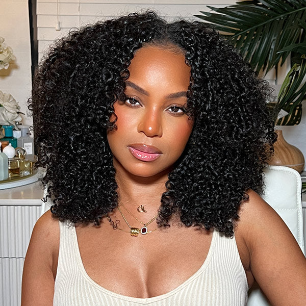 Afro Curly Glueless V Part Wig No Leave Out Real Scalp Breathable Style