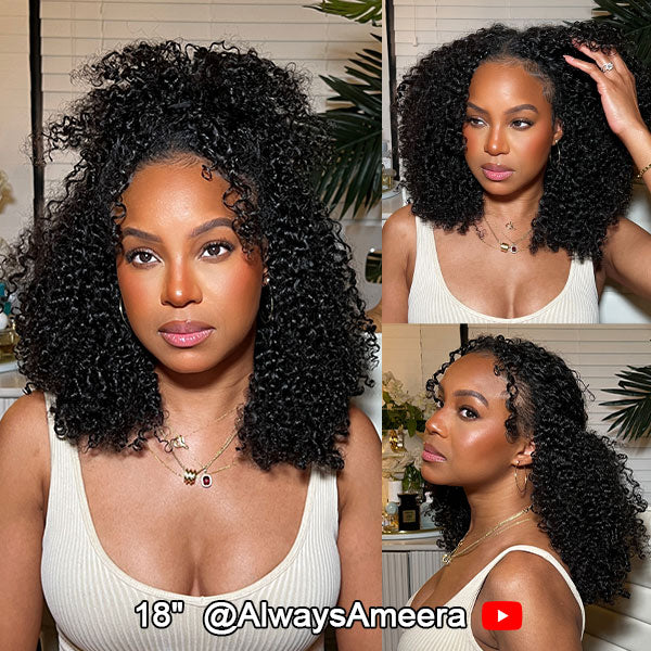 Afro Curly Glueless V Part Wig No Leave Out Real Scalp Breathable Style