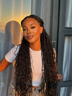 HD Full Lace Human Hair Boho Curls 36" Knotless Boho Box Braided Wig