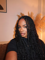 Kiki - 12"-36" Human Hair Deep Wave Curls Pre Bleached Knotless HD Full Lace Boho Box Braided Wig