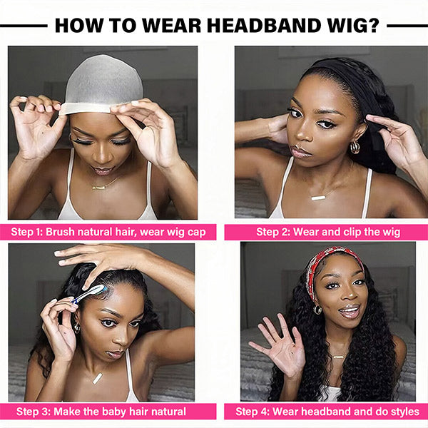 Natural Loose Deep Headband Wig Easy Slip-On Style 100% Human Hair Wig