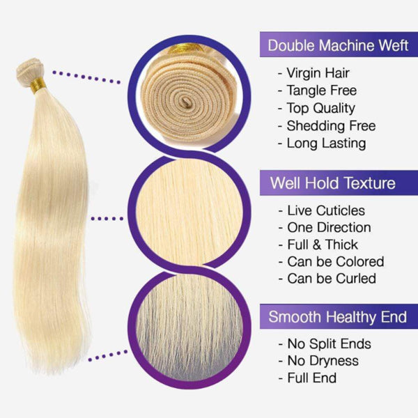 Straight 613 Blonde Color Bundles with 4x4 Lace Closure Human Virgin Hair