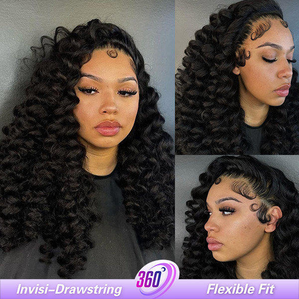Wand Curl 360 Glueless Wig Bleached Knots Invisi Drawstring Human Hair Wig