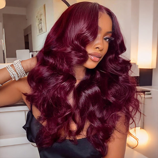 Layered Cut Body Wave Burgundy 99J Color Wear Go Glueless Wig Salon Hairstyle