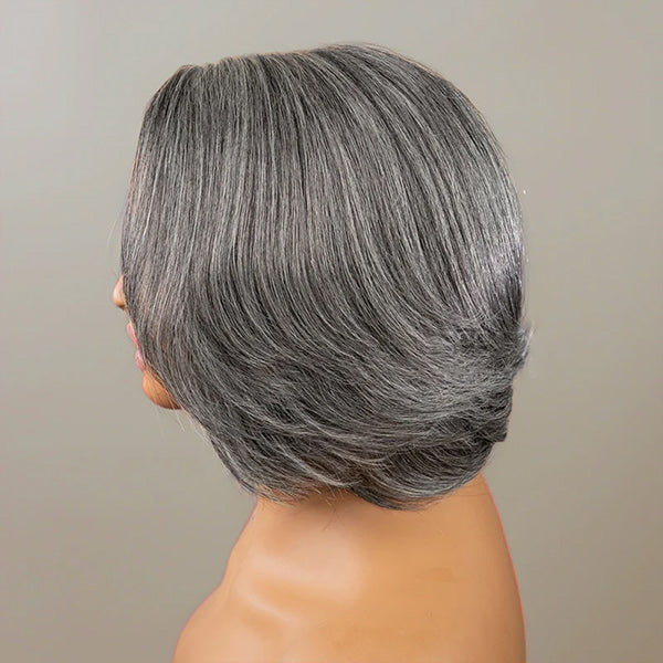 Salt And Pepper Layered Bob Wear Go Glueless Wig Pre-Cut C-Shaped 7x5 Lace Flexible Fit Drawstring
