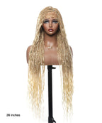 Pre Bleached 613 Blond HD Full Lace Human Hair Boho Curls 36" Knotless Boho Box Braided Wig