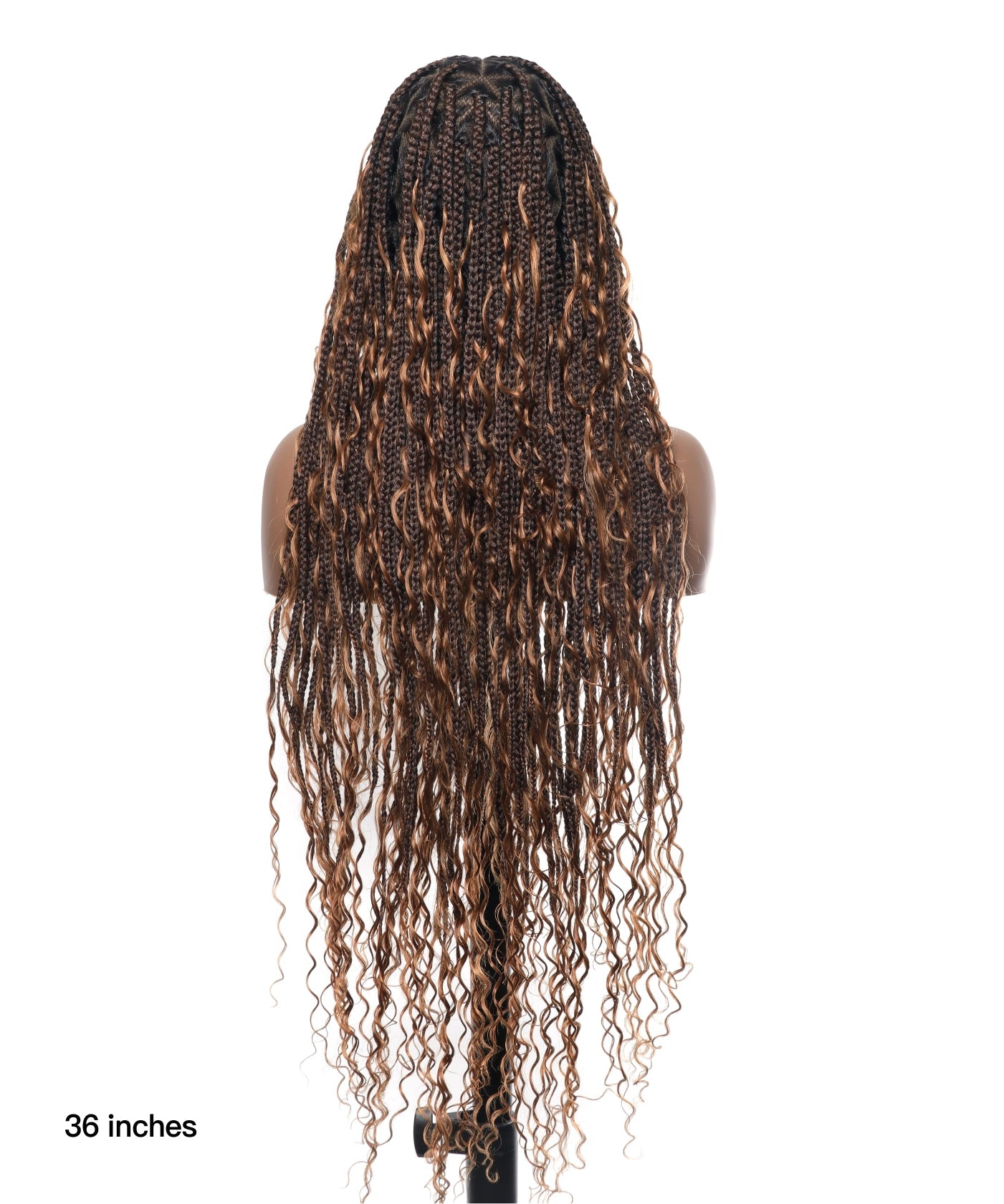 Small & Large Head Size Exclusive - Triangle Base HD Full Lace Human Hair Boho Curls Knotless Boho Box Braided Wig 36"