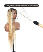 Human Hair Super Boho Color #27/613 Pre Bleached Human Hair Lace Knotless Boho Box Braided Wig Full-dense 100 Strands