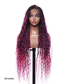 HD Full Lace Human Hair Boho Curls 36" Knotless Boho Box Braided Wig