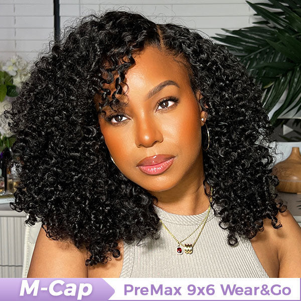 M-Cap Pre-Cut 9x6 HD Lace Kinky Curly Wear Go Wig Bleached Tiny Knots 100% Glueless Wig