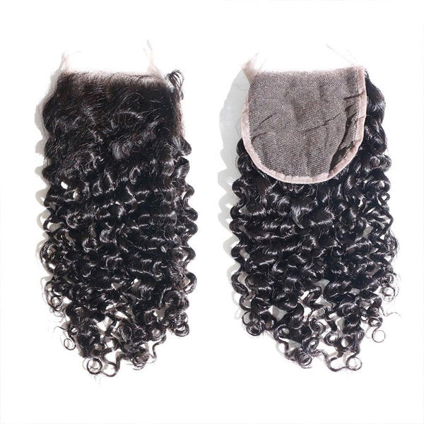 Thick Kinky Curly Human Hair 4 Bundles with 4*4 Lace Clsoure Natural Black