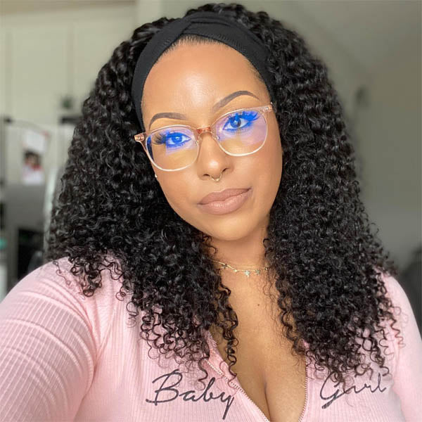 Kinky Curly Headband Wig Human Hair Scarf Wig No Gel No Glue Jerry Curl Hair Wig With Headband
