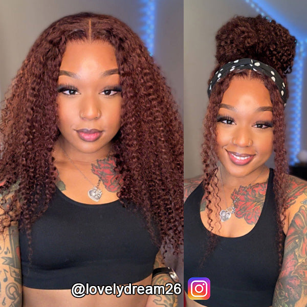 24h Shipping | OQ HAIR Kinky Curly Reddish Brown Wear Go Glueless Wig Pre-cut 7x5 Lace Wig Pre-plucked Hairline