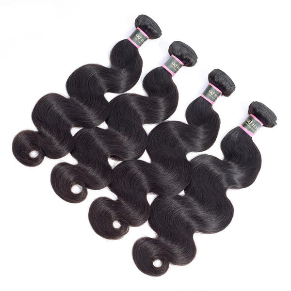 Gorgeous Body Wave Human Hair 4 Bundles with 4*4 Lace Clsoure Natural Black