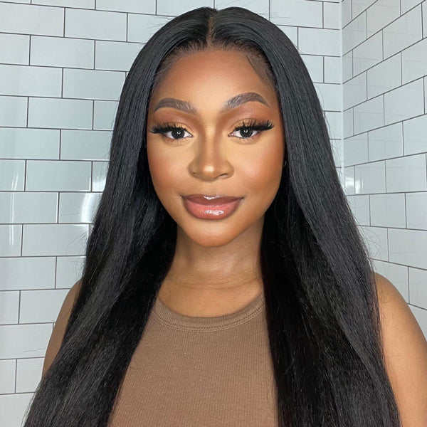 Yaki Straight Bleached Knots Wear Go Wig Pre-cut 7x5 HD Lace Bleached Knots Relaxed Glueless Wig