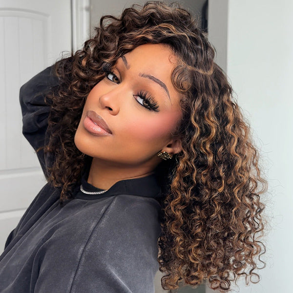 Glueless Balayage Highlight Ombre Brown Water Wave Wear Go Wig Beginnner Friendly