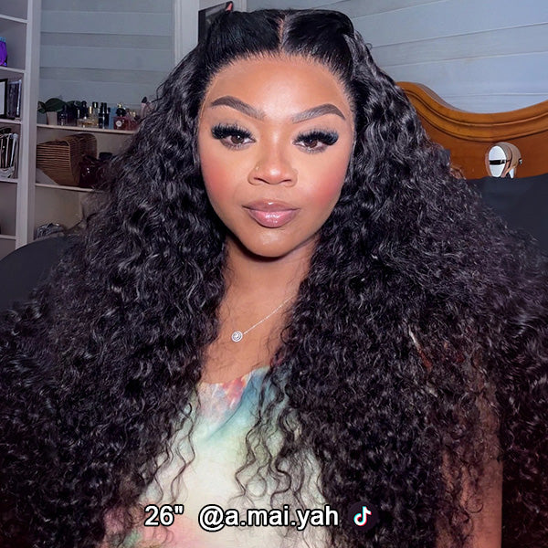 Water Wave Invisi-Drawstring Flexible Fit 360 Lace Frontal Glueless Wig With Bleached Knots