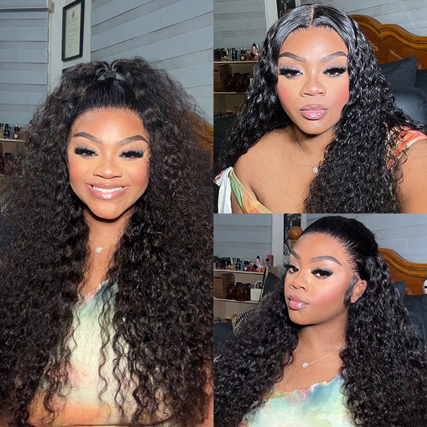 Water Wave Invisi-Drawstring Flexible Fit 360 Lace Frontal Glueless Wig With Bleached Knots