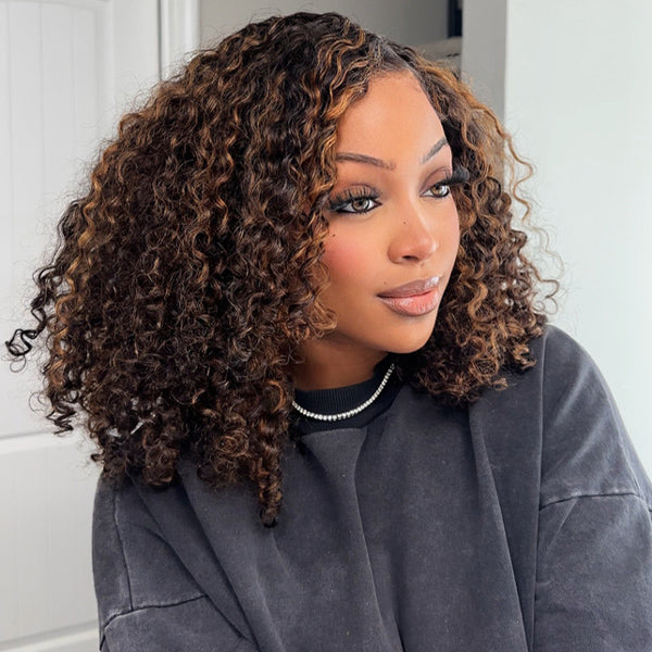 Glueless Balayage Highlight Ombre Brown Water Wave Wear Go Wig Beginnner Friendly