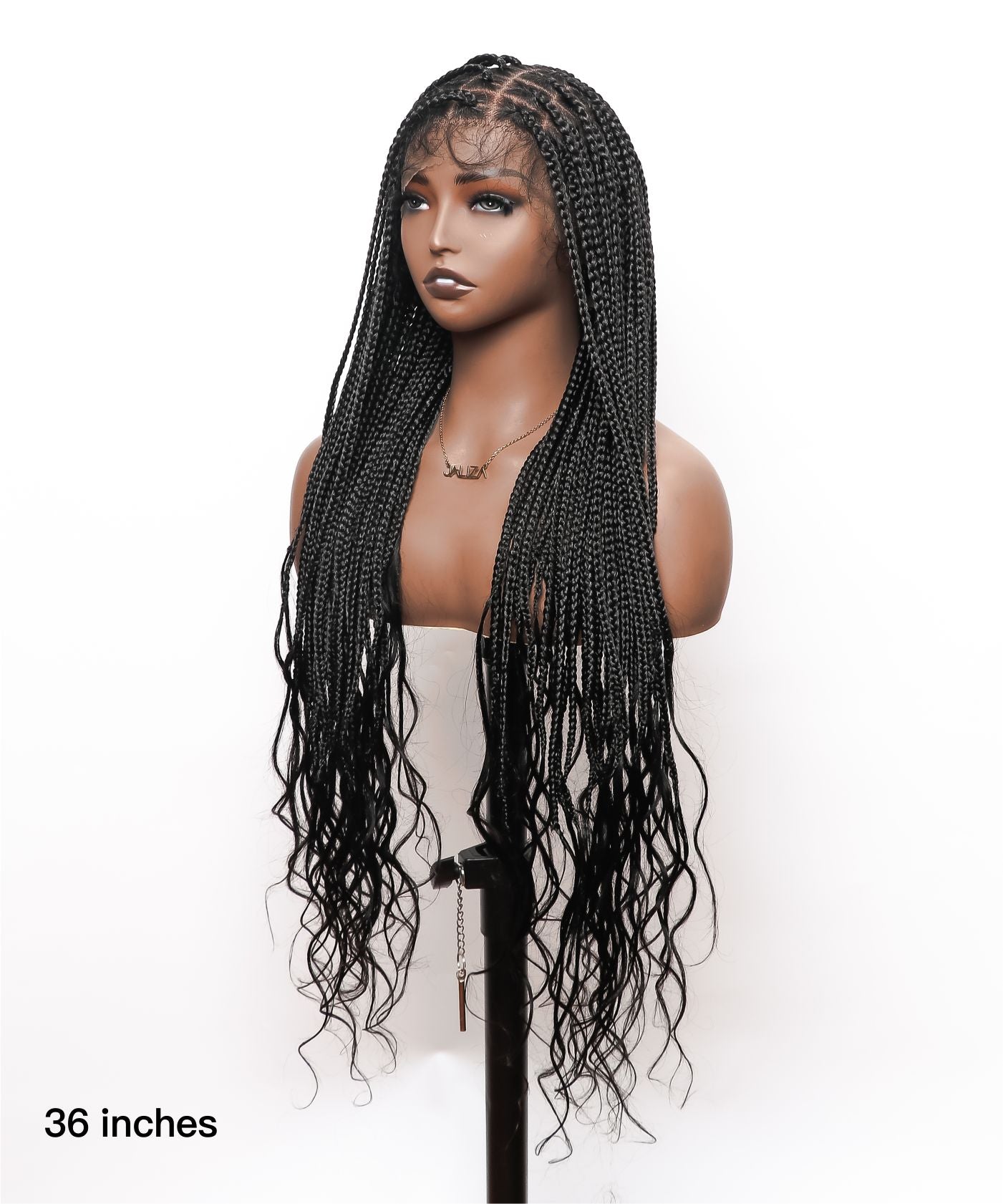 Human Hair Boho Curly Ends Knotless Box Braided Wig 32"-36" Full Lace 100% Hand-tied - Human Baby Hair (US Only)