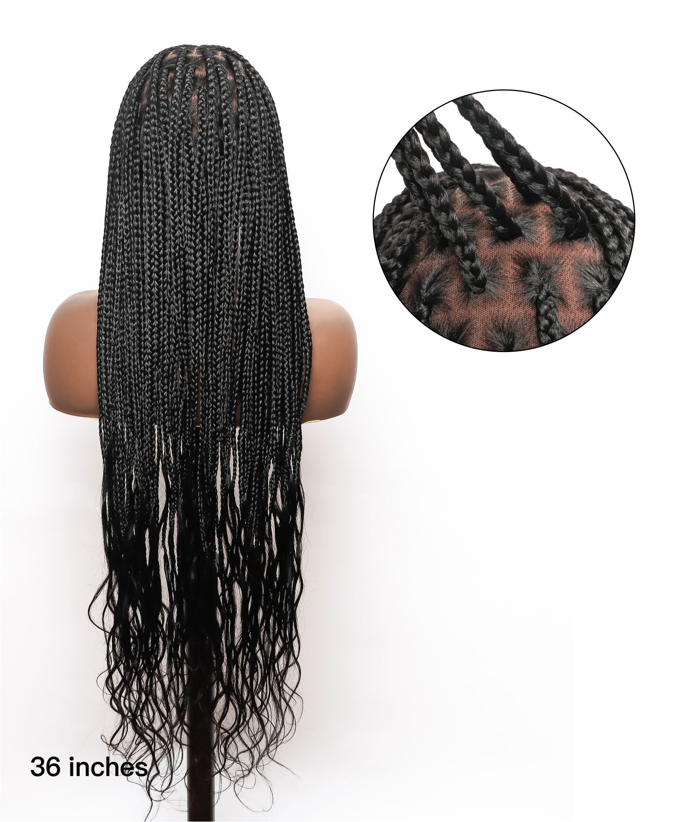 Human Hair Boho Curly Ends Knotless Box Braided Wig 32"-36" Full Lace 100% Hand-tied - Human Baby Hair (US Only)
