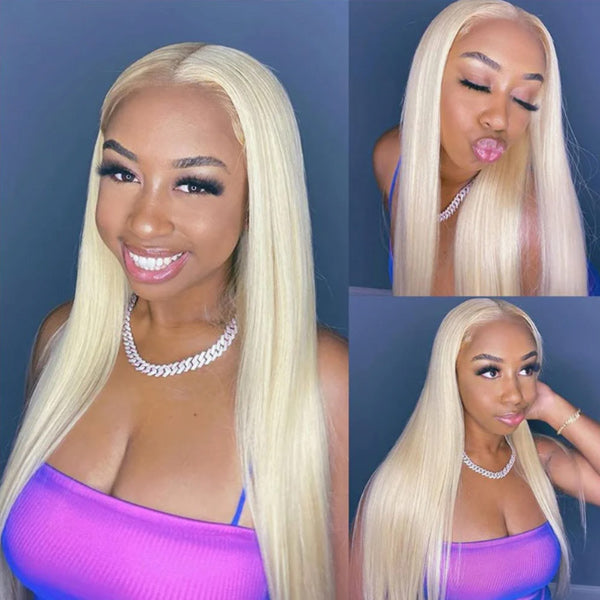 Straight 613 Blonde Color Bundles with 4x4 Lace Closure Human Virgin Hair