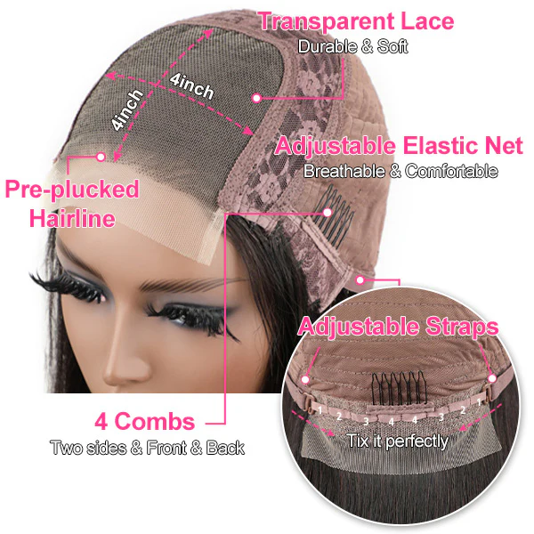 Deep Wave Human Hair 4x4 Lace Closure Wig Pre Plucked Remy Wigs with Baby Hair