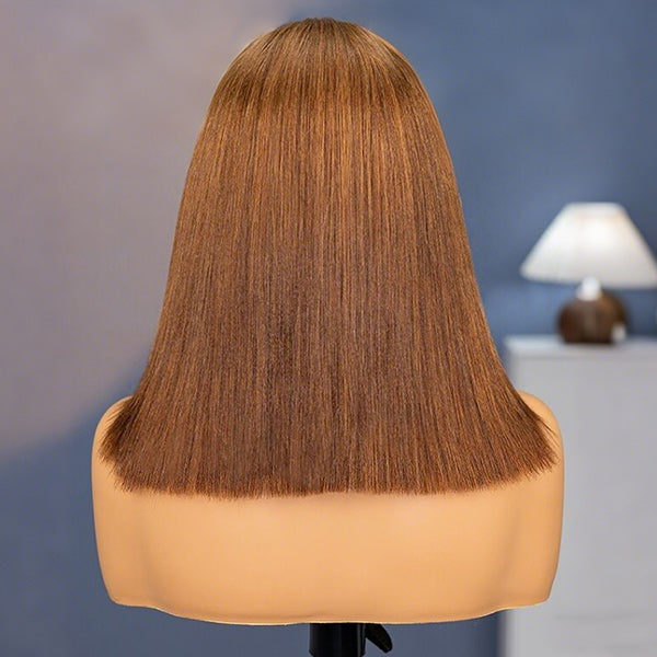 Salon Layered Cut Yaki Straight Chestnut Brown Color Wear Go Glueless Wig With Elastic Drawstring