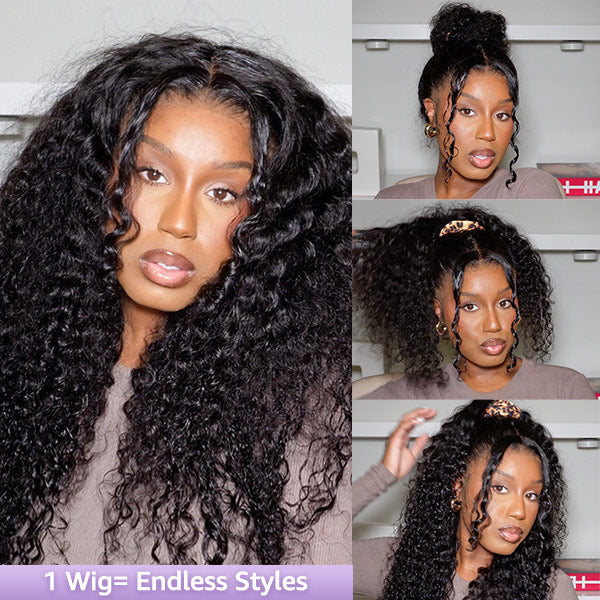 Water Wave Invisi-Drawstring Flexible Fit 360 Lace Frontal Glueless Wig With Bleached Knots