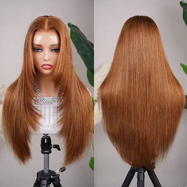 Chestnut Brown Layered Cut Straight Glueless Wear Go Wig Pre-Cut 7x5 Lace Snug Fit Drawstring Wig