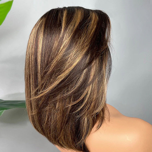 Glueless Layered Yaki Straight Highlight Brown Color Effortless Beauty Flexible Fit Drawstring Wear Go Wig Beginner Friendly