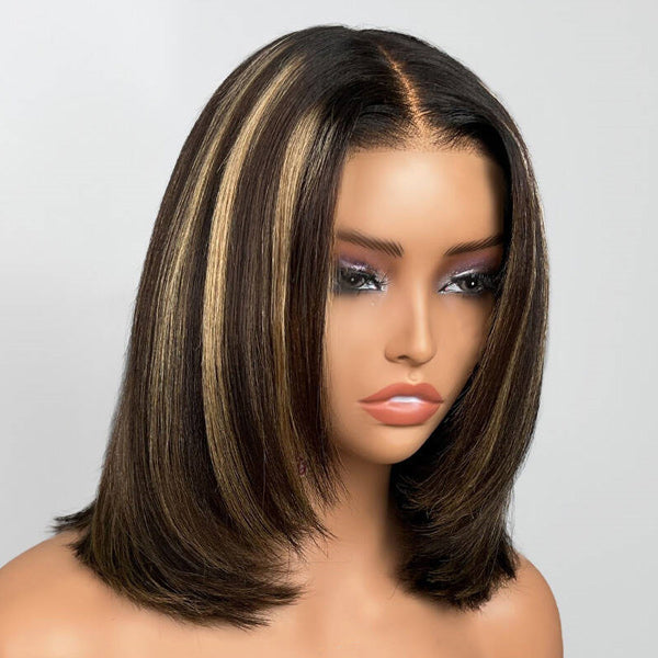Glueless Layered Yaki Straight Highlight Brown Color Effortless Beauty Flexible Fit Drawstring Wear Go Wig Beginner Friendly