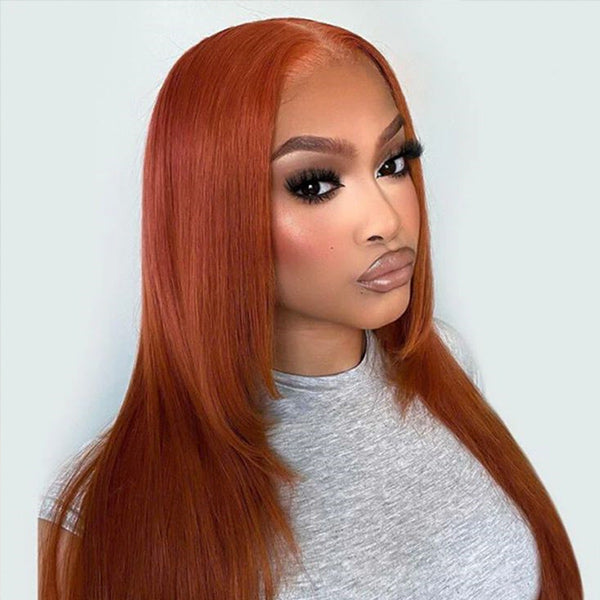 Reddish Brown Color Layered Cut Silk Straight Glueless Wig Pre Cut 7x5 Lace Wear Go Wig