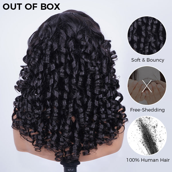 Glueless Bouncy Curls C Part Layered Curly Wig Pre-Cut 9x6 Lace Bleached Knots Flexible Fit Drawstring Wear Go Wig