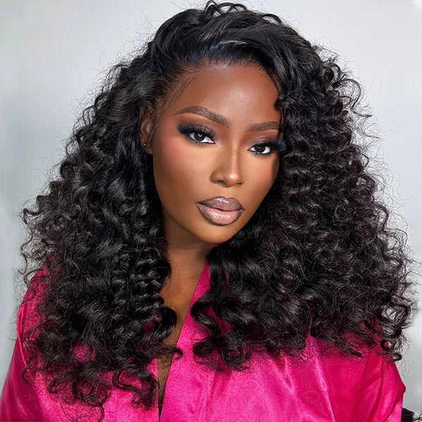 Glueless Bouncy Curls C Part Layered Curly Wig Pre-Cut 9x6 Lace Bleached Knots Flexible Fit Drawstring Wear Go Wig