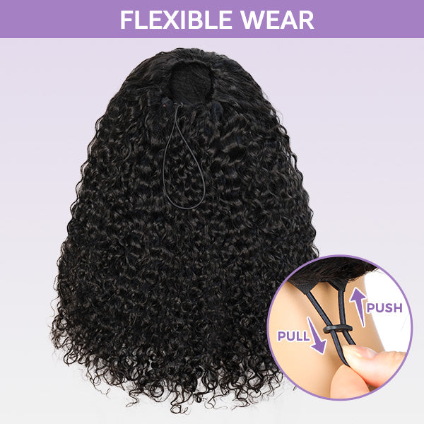 3 In 1 Half Wig | Reddish Brown Water Wave Wear Go Half Wig Daily Wear Drawstring Flip Over Wig