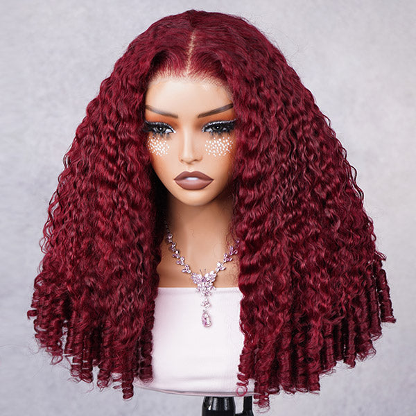 Glueless Chocolate Brown/99J Color Burmese Curly 9x6 Lace Wear Go Wig