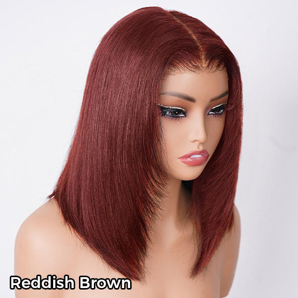 Glueless Layered Cut Yaki Straight Wear Go Wig Pre-Cut 9x6 T Part Lace Bob Wig With Elastic Drawstring