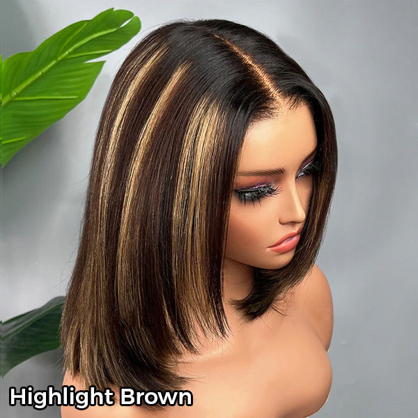 Glueless Layered Cut Yaki Straight Wear Go Wig Pre-Cut 9x6 T Part Lace Bob Wig With Elastic Drawstring