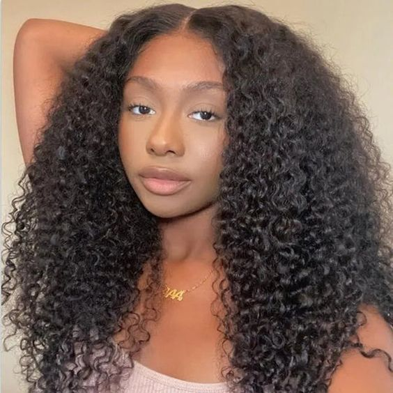 Kinky Curly Pre-Bleached Knots Elastic Drawstring Wear Go Wigs 7x5 HD Lace 100% Glueless Pre-cut Lace Closure Wigs