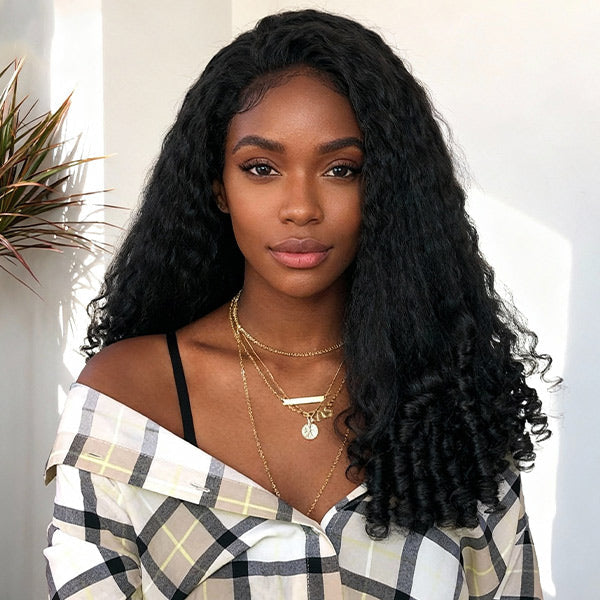 3 In 1 Half Wig | Glueless Kinky Straight Burmese Curly Elastic Drawstring Wear Go Half Wig With Yaki Spiral Curls