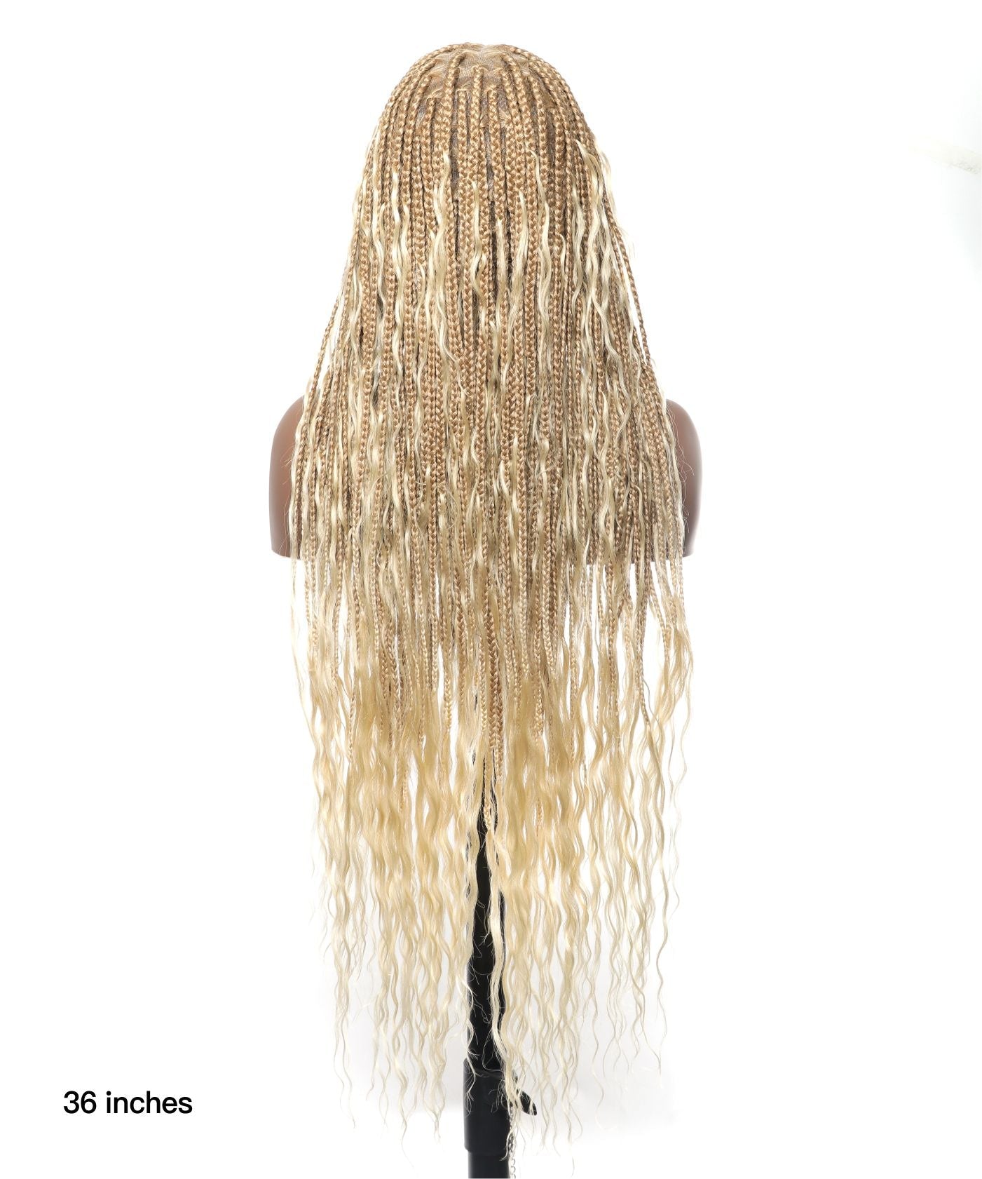 Pre Bleached 613 Blond HD Full Lace Human Hair Boho Curls 36" Knotless Boho Box Braided Wig