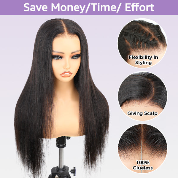 Sleek Straight Pre-cut 7x5 HD Lace Wear Go Glueless Wig Bleached Invisible Knots