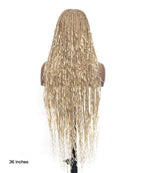 Small & Large Head Size Exclusive - Triangle Base HD Full Lace Human Hair Boho Curls Knotless Boho Box Braided Wig 36"