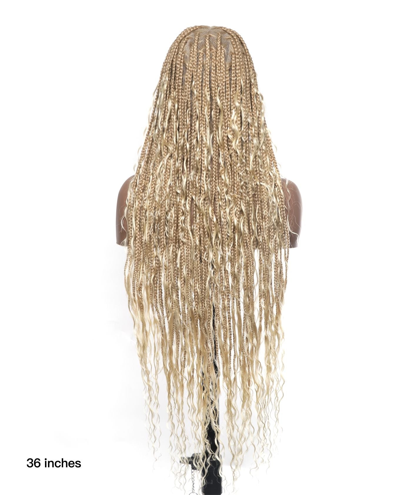 Small & Large Head Size Exclusive - Triangle Base HD Full Lace Human Hair Boho Curls Knotless Boho Box Braided Wig 36"