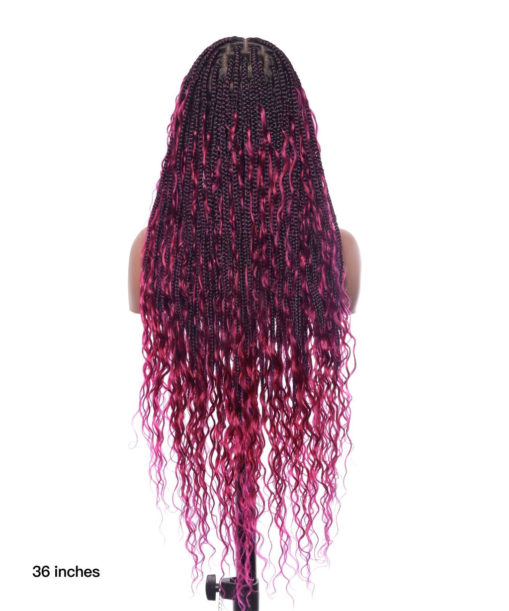 HD Full Lace Human Hair Boho Curls 36" Knotless Boho Box Braided Wig